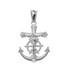 White Gold Mariner Crucifix Cross Pendant Necklace