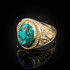 Two-Tone Yellow Gold Blue Copper Turquoise Fleur-De-Lis Gemstone Ring