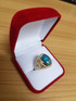 Two-Tone Yellow Gold Blue Copper Turquoise Fleur-De-Lis Gemstone Ring