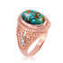 Two-Tone Rose Gold Blue Copper Turquoise Fleur-De-Lis Gemstone Ring