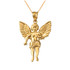 Yellow Gold Cherub Guardian Angel Pendant Necklace (L)
