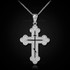 White Gold Russian Eastern Orthodox Diamond Cross Pendant Necklace