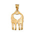 Yellow Gold Open Heart Kissing Giraffes Charm Necklace