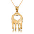 Yellow Gold Open Heart Kissing Giraffes Charm Necklace