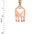 Rose Gold Open Heart Kissing Giraffes Charm Necklace