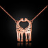 14K Rose Gold Open Heart Kissing Giraffes Necklace