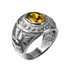 White Gold US Marine Core USMC Mens Birthstone Ring
