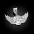 White Gold Skull with Wings Deaths Head Biker Pendant