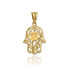 Yellow Gold Filigree Hamsa Evil Eye Charm Necklace