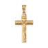 Yellow Gold Woodgrain Rope Cross Pendant Necklace