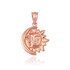 Polished Rose Gold Moon and Sun Face Celestial Pendant Necklace