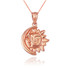 Polished Rose Gold Moon and Sun Face Celestial Pendant Necklace