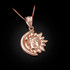 Polished Rose Gold Moon and Sun Face Celestial Pendant Necklace