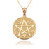 Yellow Gold Multicultural Pentacle Medallion Pendant Necklace