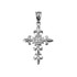 White Gold Fleur de Lis Cross Pendant Necklace