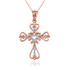 Open Heart Diamond Cross Rose Gold Pendant Necklace