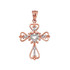 Open Heart Diamond Cross Rose Gold Pendant Necklace