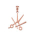 Rose Gold Barber Shop Scissors Razor Blade Pendant Necklace