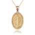 Yellow Gold Virgin Mary Conceived Without Sin Oval Satin Pendant Necklace