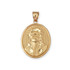 Yellow Gold Jesus Christ Oval Medallion Satin DC Pendant Necklace
