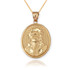 Yellow Gold Jesus Christ Oval Medallion Satin DC Pendant Necklace