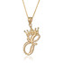 Yellow Gold Cursive Crown Letter Initial Pendant Necklace