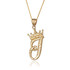 Yellow Gold Cursive Crown Letter Initial Pendant Necklace