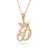 Yellow Gold Cursive Crown Letter Initial Pendant Necklace