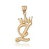 Yellow Gold Cursive Crown Letter Initial Pendant Necklace
