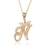 Yellow Gold Cursive Crown Letter Initial Pendant Necklace