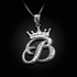White Gold Cursive Crown Letter Initial Pendant Necklace