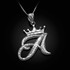 White Gold Cursive Crown Letter Initial Pendant Necklace