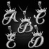 White Gold Cursive Crown Letter Initial Pendant Necklace