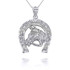 Gold Large Horseshoe With Horse Face Pendant Necklace