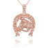 Gold Large Horseshoe With Horse Face Pendant Necklace