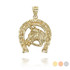 Gold Large Horseshoe With Horse Face Pendant Necklace