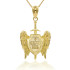 Gold 3D Saint Michael Sword and Shield "Quis ut Deus" Pendant Necklace