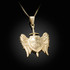 Gold 3D Saint Michael Sword and Shield "Quis ut Deus" Pendant Necklace