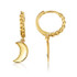 Yellow Gold Crescent Moon Cuban Link Huggie Earrings