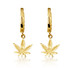 Yellow Gold Marijuana Leaf Cannabis Cuban Link Huggie Earrings