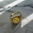 Gold Cupid Cherub Angel Halo Diamond Round Signet Ring