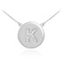 14k White Gold Letter "K" Initial Diamond Disc Necklace