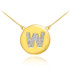14k Gold Letter "W" Initial Diamond Disc Necklace