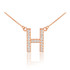14k Rose Gold Letter "H" Diamond Initial Necklace