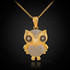 Gold Owl Charm Pendant  Necklace with Diamonds