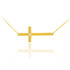 14K Solid Gold Sideways Diamond Cross Necklace
