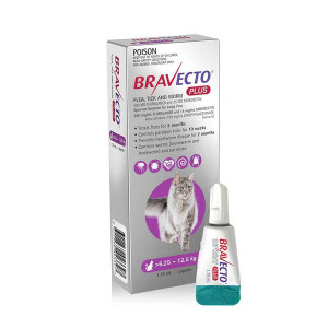 Bravecto Plus Spot-On for Large Cats 6.25-12.5kg (Purple) - 2 x Dose
