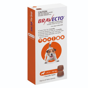 Bravecto Chewable Tablet for Small Dogs 4.5-10kg (Orange) - 2 Chews