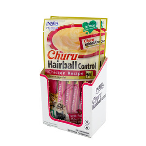 INABA Churu Hairball Control Chicken Recipe 56g (4 x 14g Tubes) - Box of 6 Packs (24 Tubes)