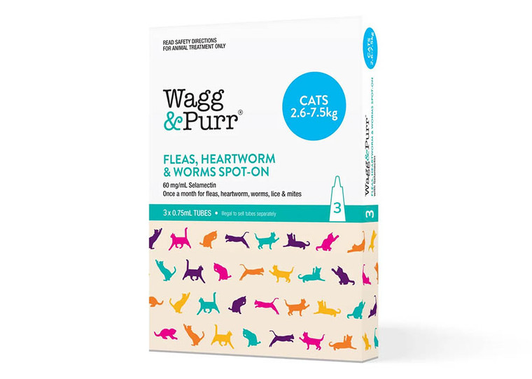 Wagg & Purr Teal Selamectin Spot On Cat 2.6-7.5kg  - Pack 3